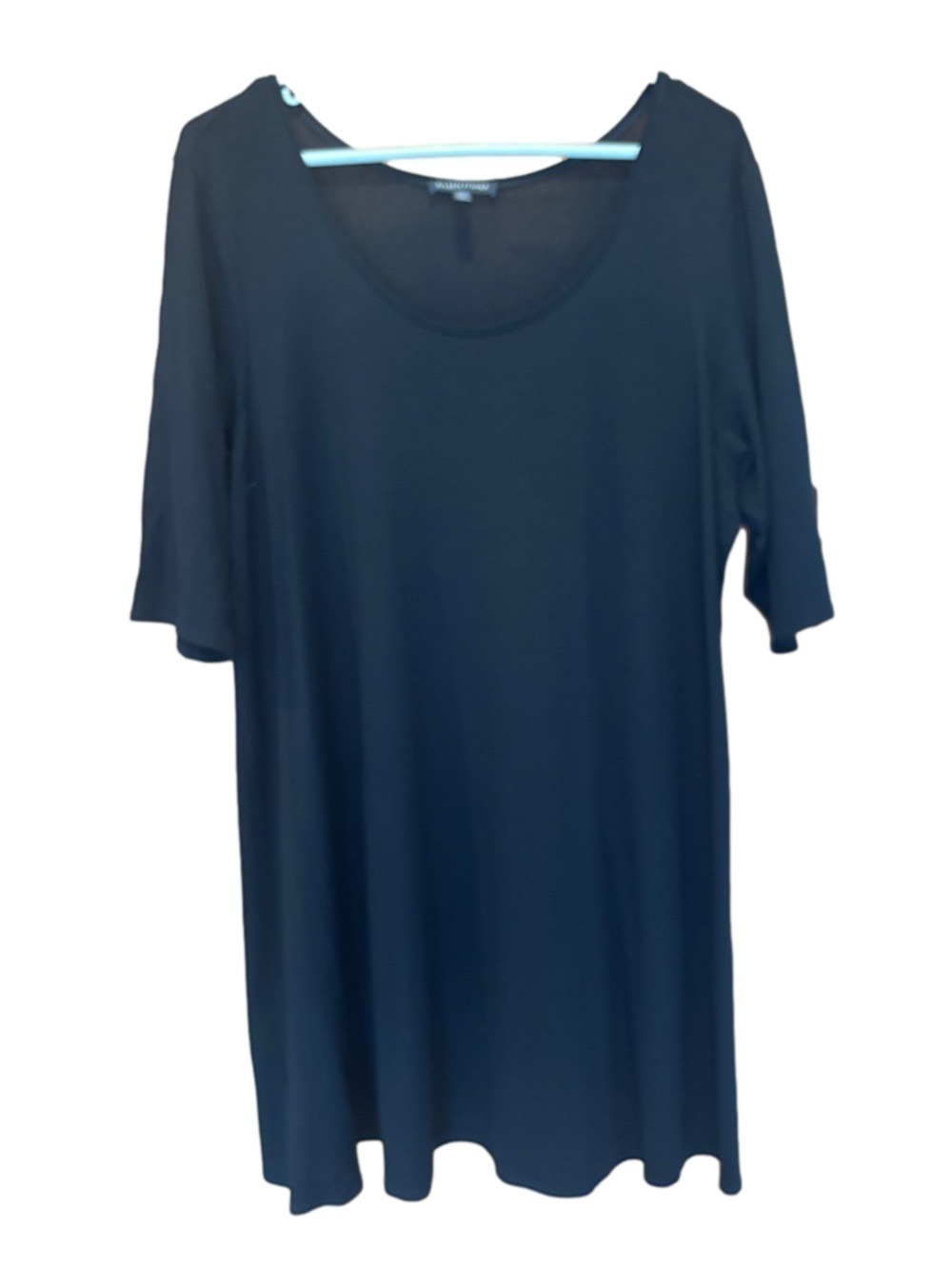Eileen Fisher Black Scoop Neck A-line Half Sleeve Stretchy Mini Dress Size XL